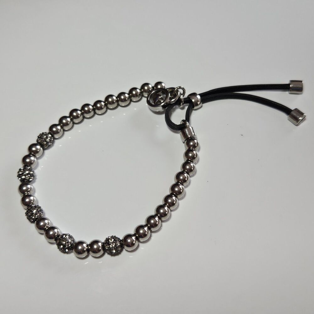 Michael Kors Slider Bracelet | Silver and Rhinestone Beaded Adjustable